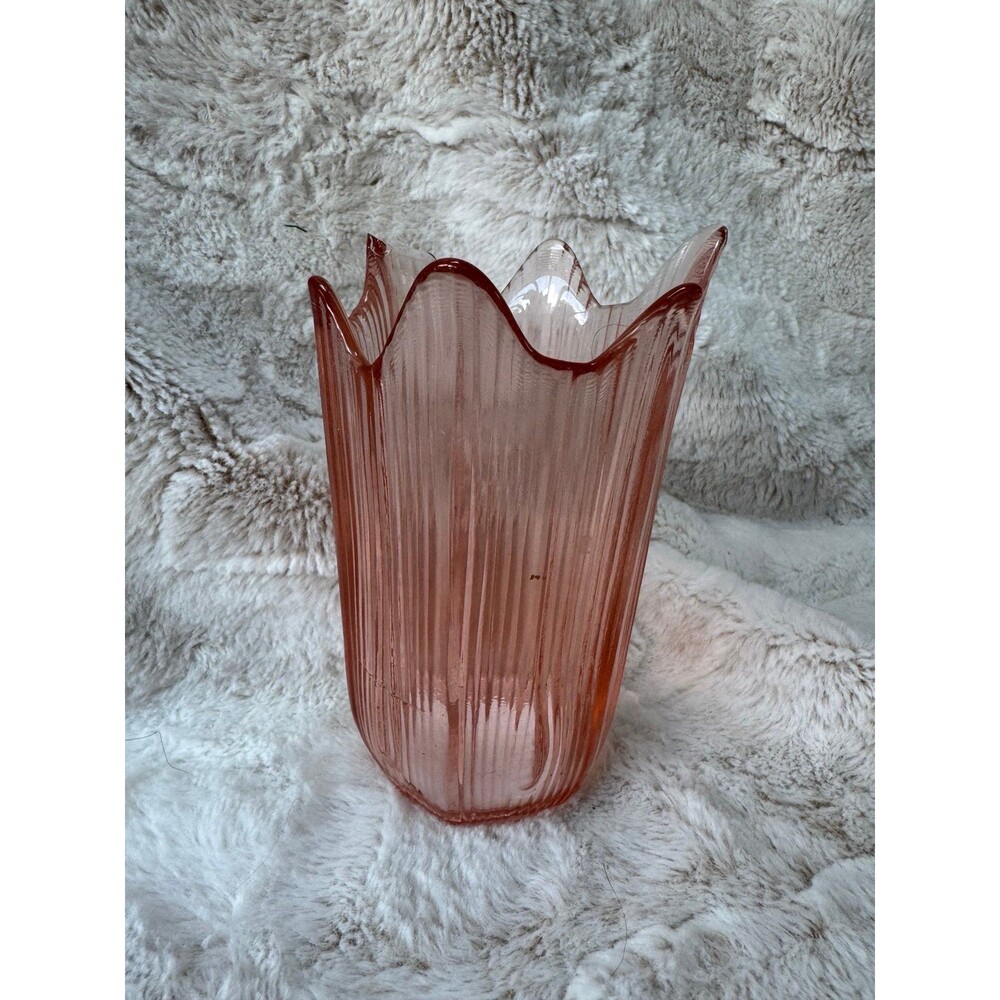 Vintage Viking Glass Pink 5 point Vase Vintage Iridescent Recycled Glass Look
